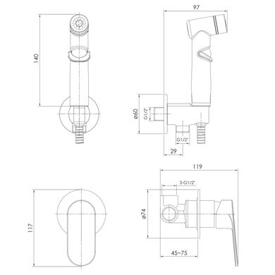 Imprese VR30040Z-BT Смеситель врезной с гигиеническим душем, Imprese Laska VR30040Z-BT