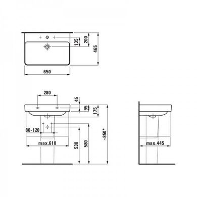 Laufen H8109640001041 Умывальник Laufen Pro S 65 см H8109640001041