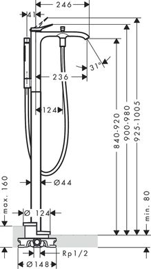 Hansgrohe 75445670 Смеситель для ванны Hansgrohe Vivenis, напольный, черный матовый 75445670