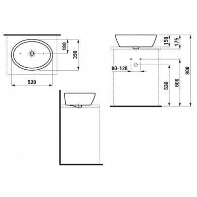 Laufen H8129640001091 Умывальник накладная Laufen Pro 52 см H8129640001091