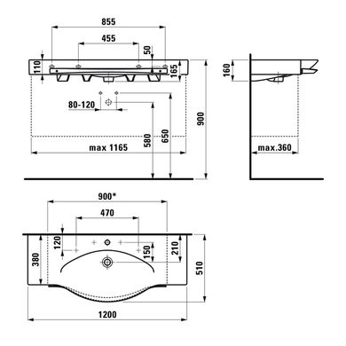 Laufen H8127040001041 Раковина LAUFEN Palace New 120 см H8127040001041 с держателем полотенца