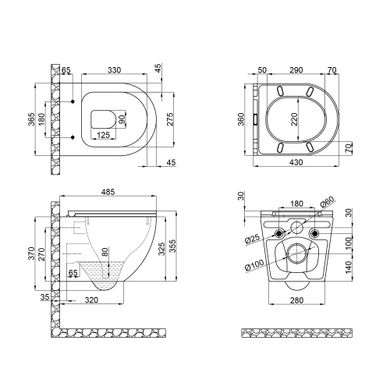 Qtap QT1333046ERMB Унитаз подвесной Qtap Robin безободковый с сиденьем Soft-close QT1333046ERMB