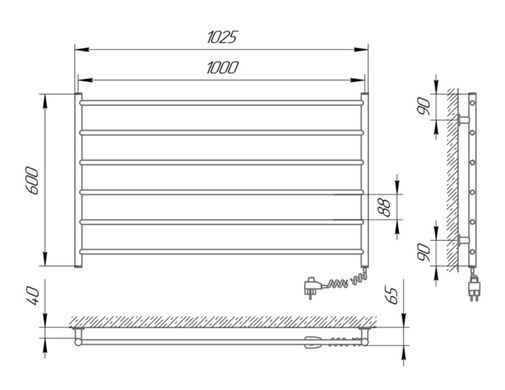 Laris 77700080 Полотенцесушитель электрический Laris Зебра Горизонт ЧФ6 1000х600 (77700080) левое подключение R3